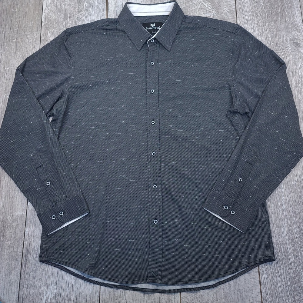 Buttercloth Button Shirt Mens 2XL Gray Long Sleeve Regular Fit Stretch